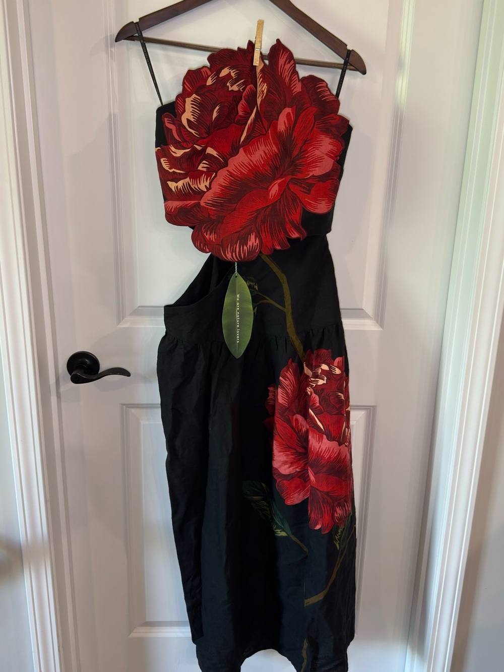 Farm Rio Rosalia Linen Blend Black Floral Strapless Midi Dress - Picture 6 of 12